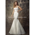 A-line V-neck Chapel Train Organza Over Satin Beading Plus Size Wedding Dress